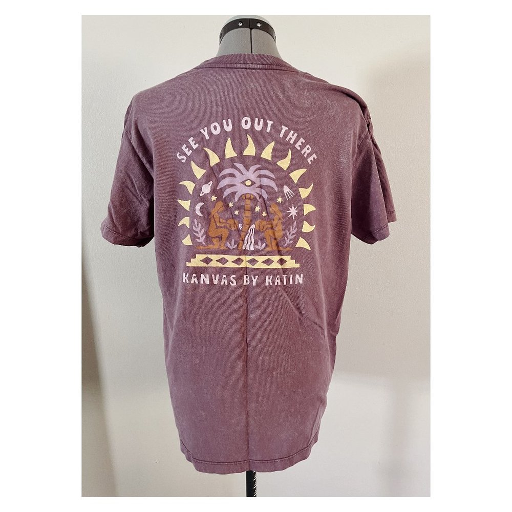 Kanvas by Katin Sz M Organic Cotton Mauve Graphic Tee Tropical Celestial